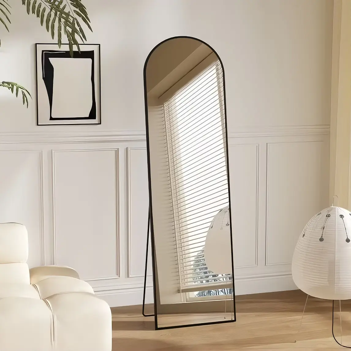 56"x15" Arched Full Length Mirror, Full Body Standing Mirror Floor Mirrors, Black