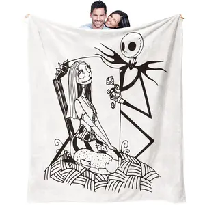 Skeleton Jack and Sally series patterns, suitable as gifts for children and adults, soft, warm, and lightweight plush blankets, suitable for beds, sofas, cars, and room decorations