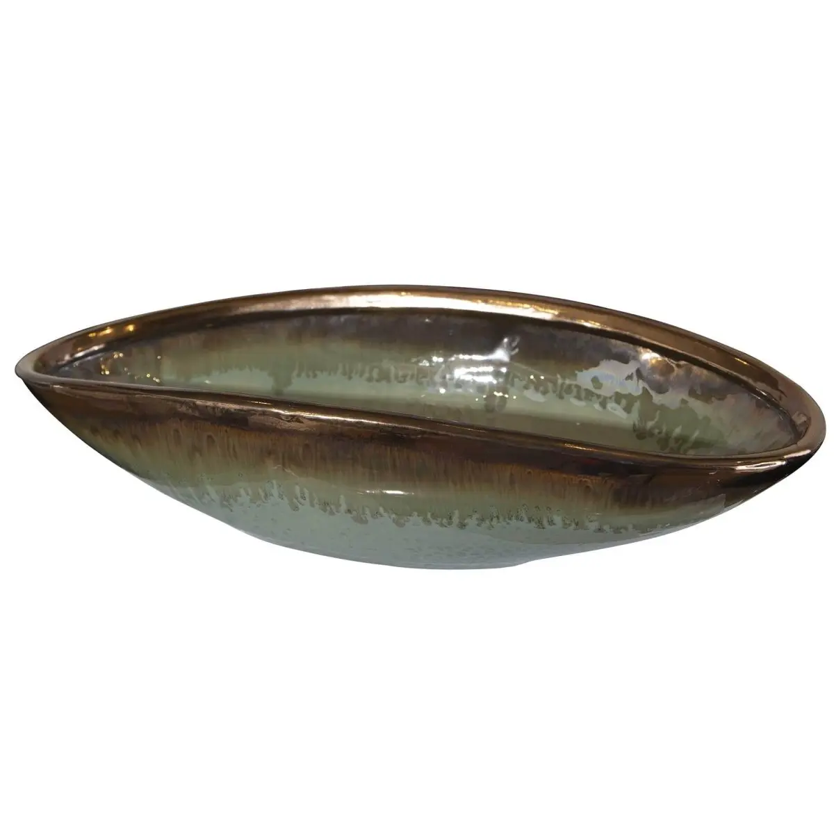 Iroquois Glazed Earthenware Bowl - 16x4x8 Inch Chocolate Brown & Calming Mint Kitchen Tableware for Daily Use