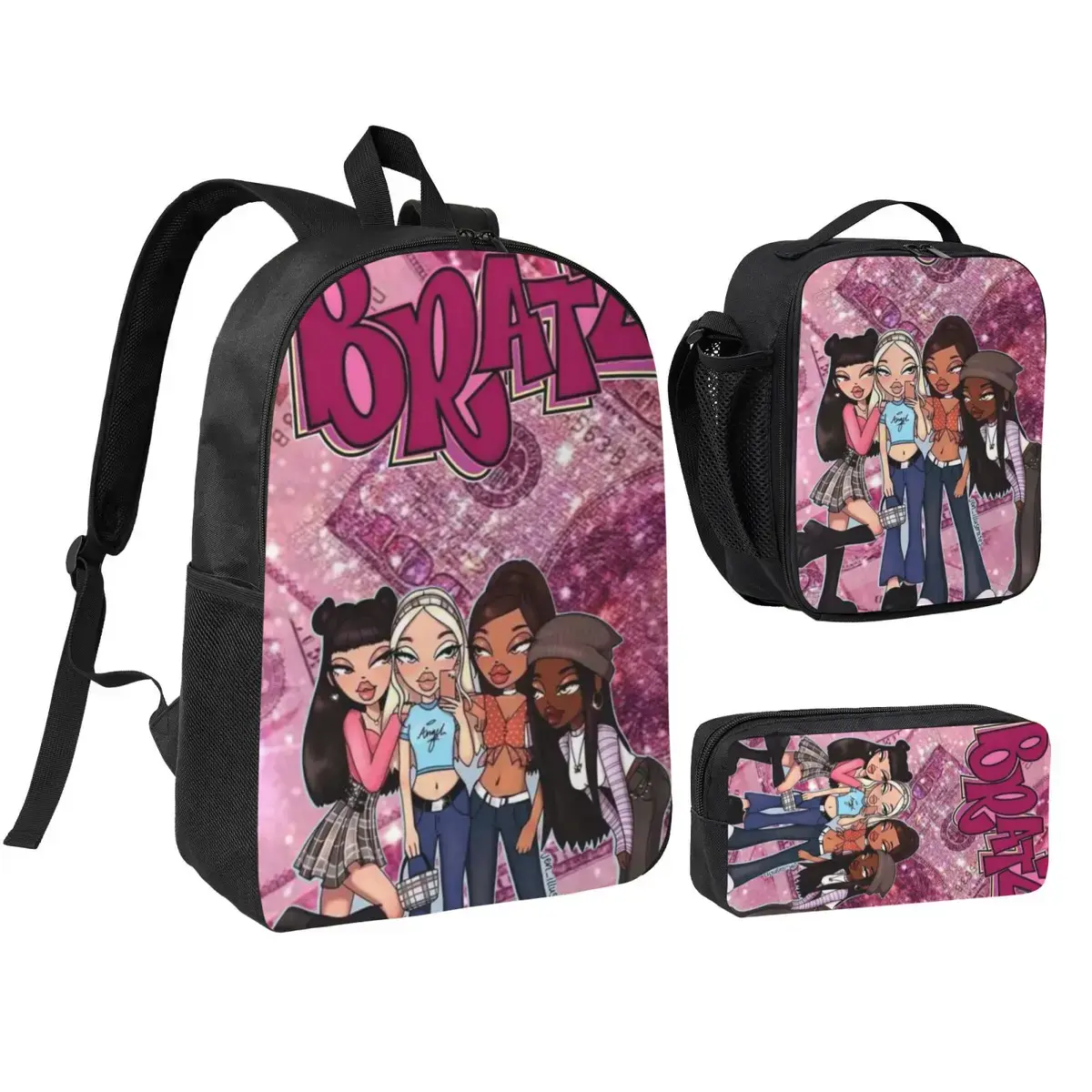 bratz Lightweight Backpack Set With Lunchbox And Pen Pouch 17inch A Great Backpack For Traveling Rucksack Dolls Daypack Fashion lunchbag