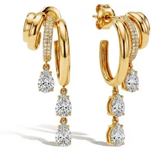 Triple Huggie Stacked Earrings for Women Gold Chain Drop Dangle Earrings Cute Statement CZ Earrings Trendy Dainty Jewelry Gift
