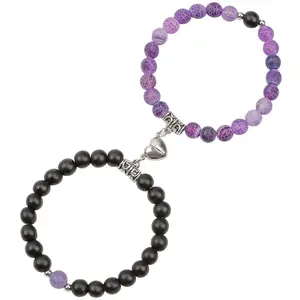 Couple Bracelets Natural Bead Stone Heart -Shape Matching Adjustable Unisex Anniversary Valentine's Day Gifts