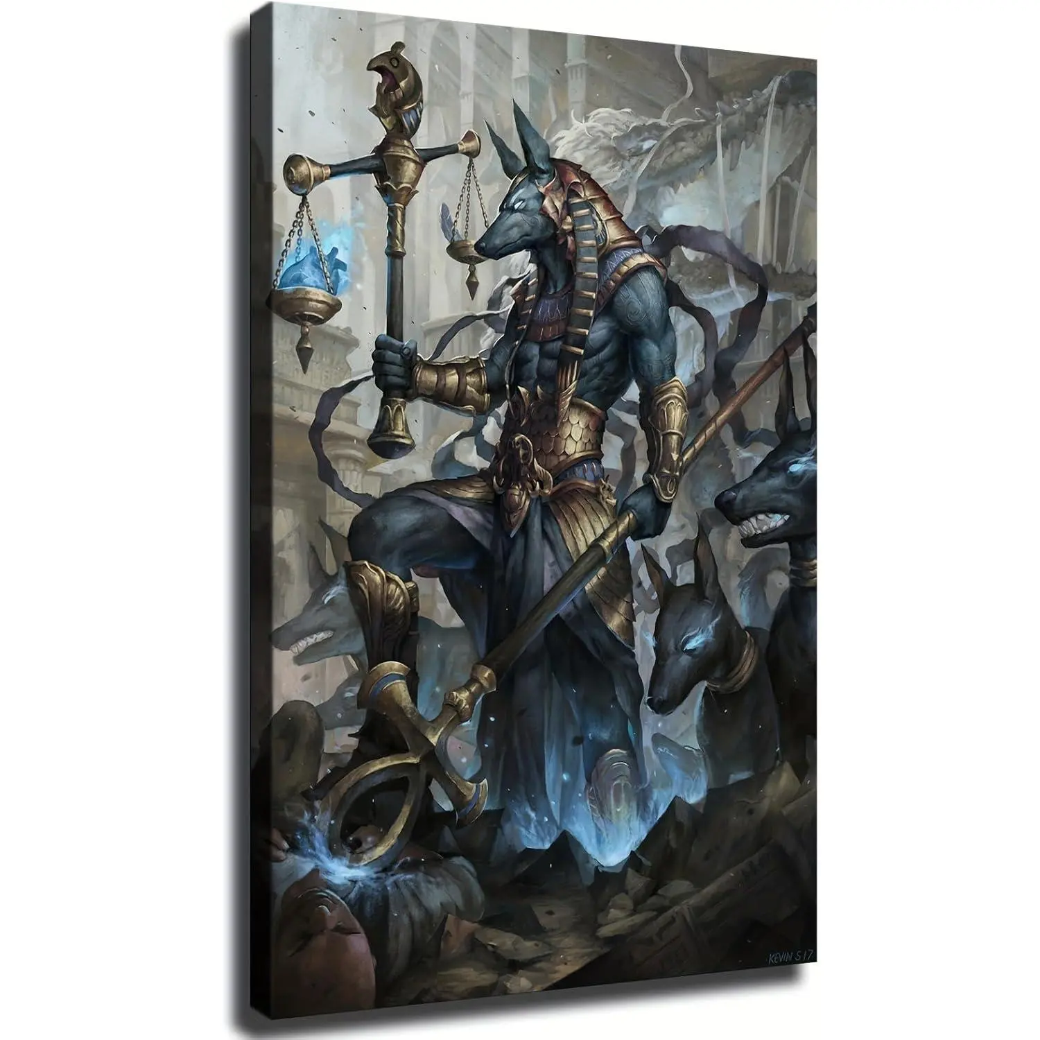 Ancient Egyptian Anubis Rustic Canvas Wall Art Poster - Decorative Graphic 20x30 in Unframed Anubis Print, Indoor Room Art for Living Room Farmhouse Home Decor Supplies