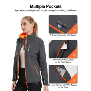 2024 Women's Soft Shell Jacket With Multiple Pockets, Water-Repellent Fabric, High Collar, Reflective Strips For Safety, Windproof, Breathable, Abrasion Resistant, Warm For Cycling, Training, Hiking, And Mountaineering - Sporty Style Fall & Winter