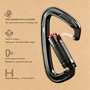 Type D Automatic Main Lock - 24KN Capacity Aviation Aluminum Alloy Climbing Buckle, Outdoor Rock Climbing Quick Hand Lock