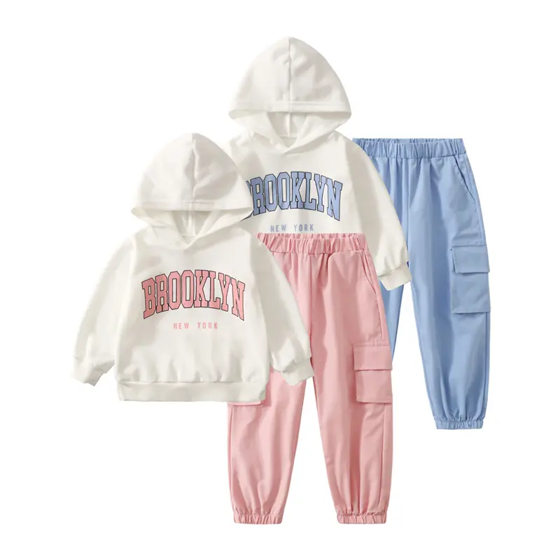 #SummerVibes 4-piece girls' spring/summer fashion sportswear suit Children's 3-14 cute casual hoodie with jogging pants suit