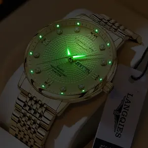 LANGQIES Men's Watch with Swiss Movement 42mm Dial Sapphire Crystal Stainless Steel Band Luminous Water-Resistant Dual Calendar Design