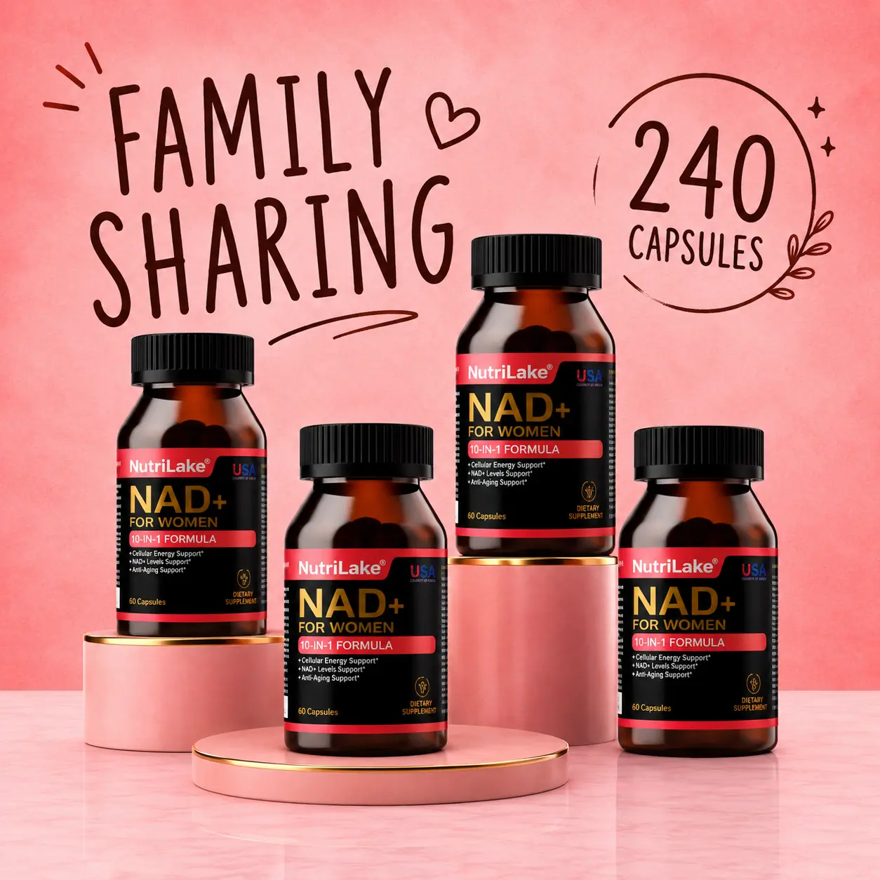 Mega Combo NutriLake NAD+ Supplements for Woman Anti-Aging Wrinkle Defense Capsules –  Trans-Resveratrol,Ergothioneine-Super Blend,CoQ10,PQQ,Supports Cellular Health,Energy & Skin Revitalization – 60 Capsules Healthcare Nutrition Supplements