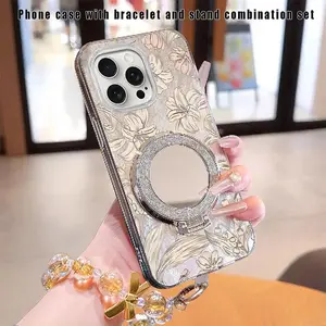 Full screen flower with bracket bracelet combination set phone Suitable For Samsung Galaxy S2 1ULTRA 5G Case is suitable For Galaxy S2 1ULTRA 5G/S22 5G/S22 PLUS 5G/S22 ULTRA 5G with PET Shock proof design perfect for popular