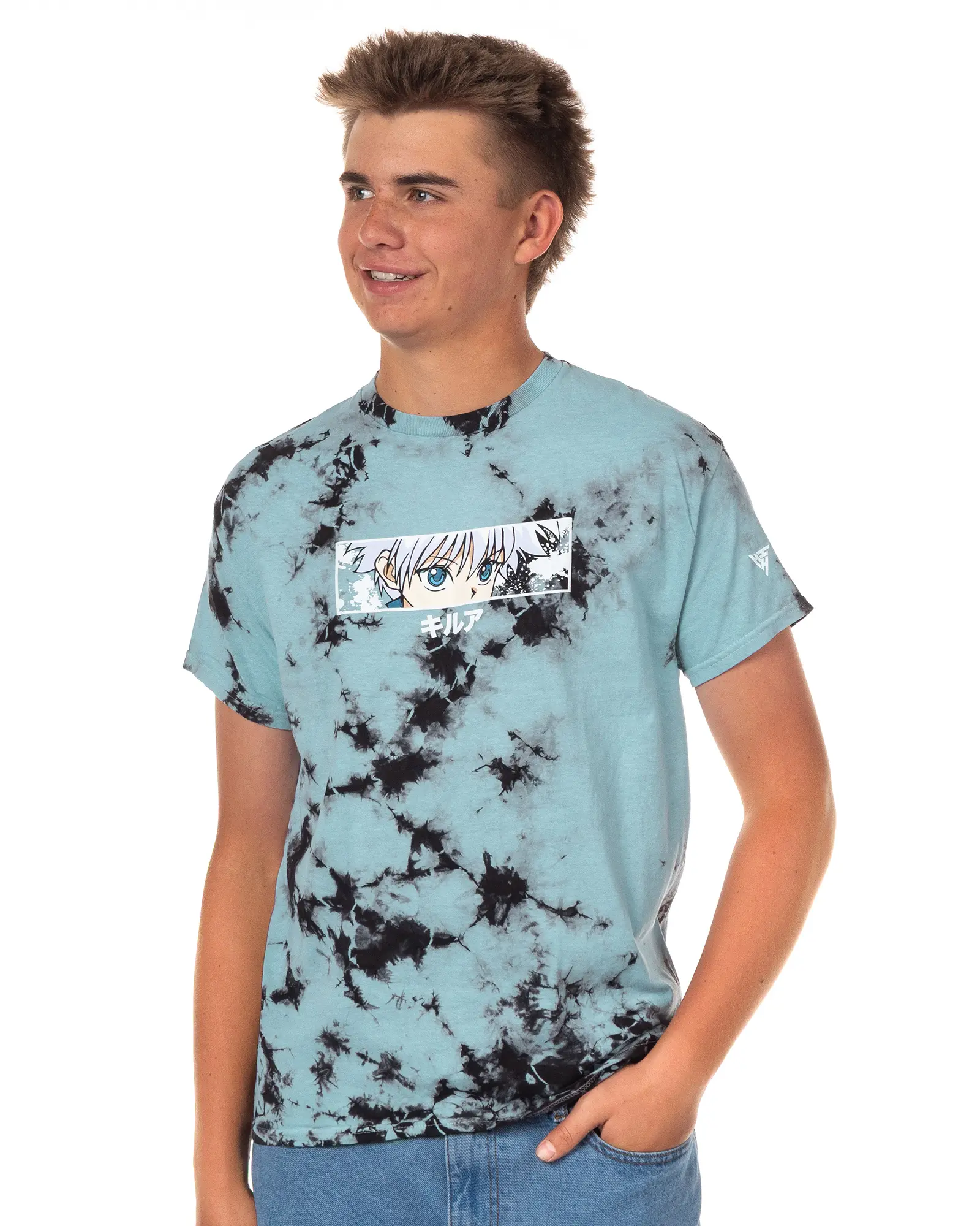 Hunter x Hunter T-Shirt Men's Killua Eyes Acid Wash Adult Short Sleeve Tee, Shortsleeve, Print