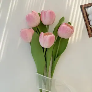 5pcs Realistic Tulip Artificial Flowers, Wedding Bouquet Props, Home Living Room Decor, Party Coffee Shop Mall Decoration Gift
