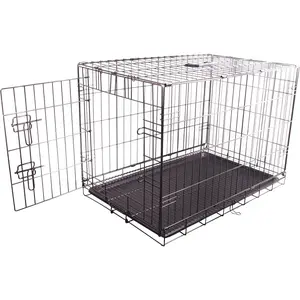 Durable, Foldable Metal Wire  Crate with Tray, Single Door, 35.6 x 22 x 24.5 Inches, Black