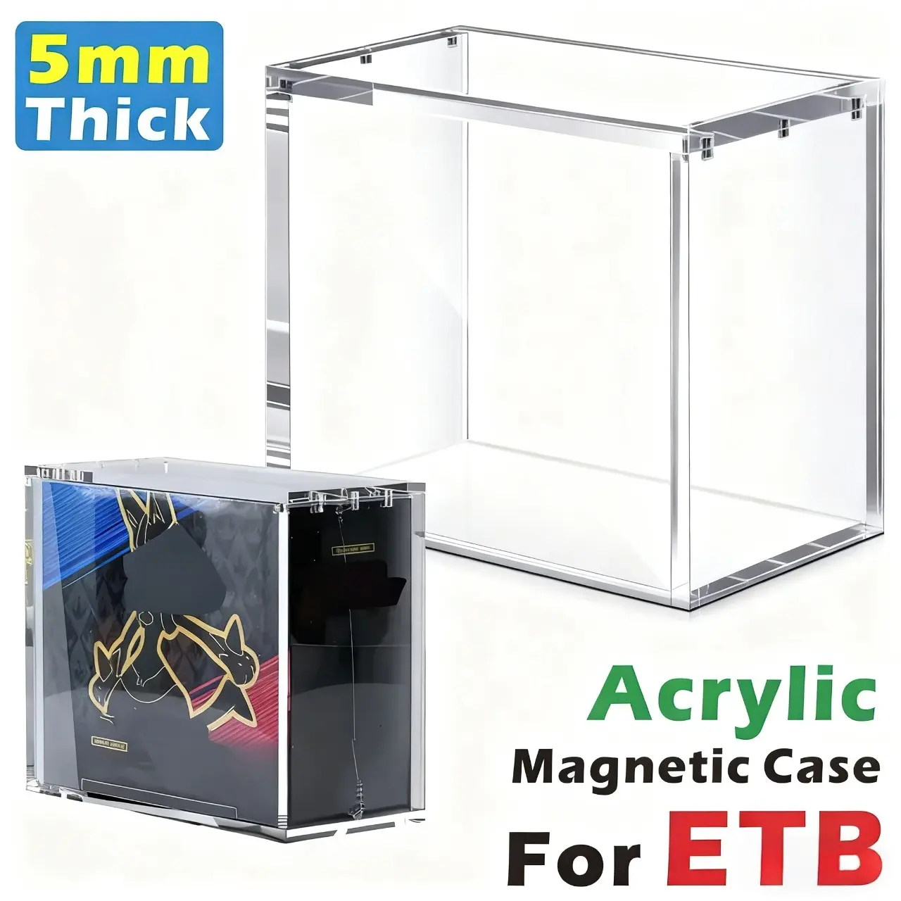 Clear Acrylic Magnetic Display Case 5mm Thick, Luxury Rare Card Stronghold with UV-Resistant Display Box Magnetic Closure Made Easy Top Loading Ultra Boxes for Display Compatible with PKMN Booster Boxes, Dustproof and Waterproof(1-pack)
