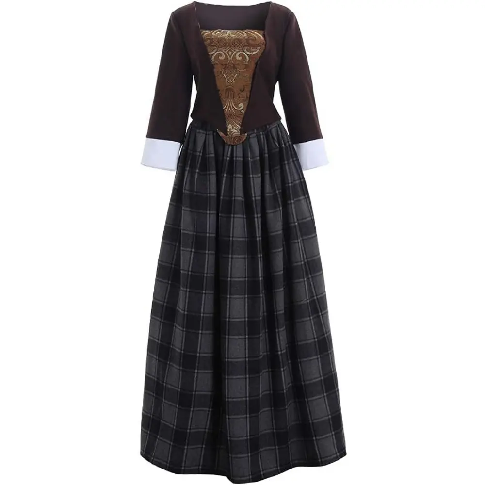 Women's Elegant Authentic Tartan Lady's Long Sleeve Traditional Wear Costume Gown - 18th Century Historical Cut, Structured Hip, Premium Polyester Woven Fabric, Plus Size (2XL,3XL,XXXL) for Renaissance Fairs, Cultural Events
