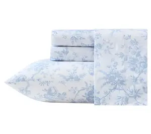 Laura Ashley Walled Garden Blue Cotton Percale Queen Sheet Set