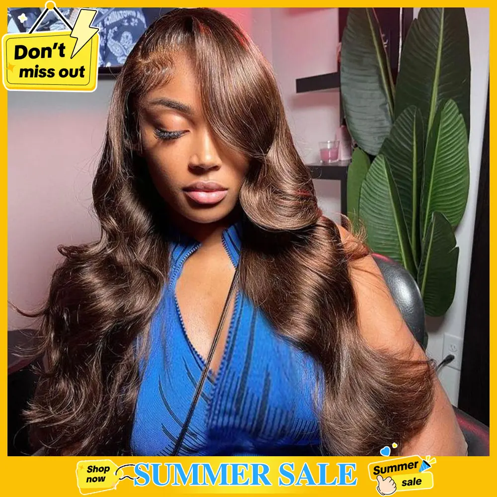 STERLY #4 Chocolate Brown / #1 Jet Black 200% Density 13×6 Lace Body Wave Lace Frontal Human Hair Wig Smooth HD Transparent Lace Front Wig #tiktokshopsummersale