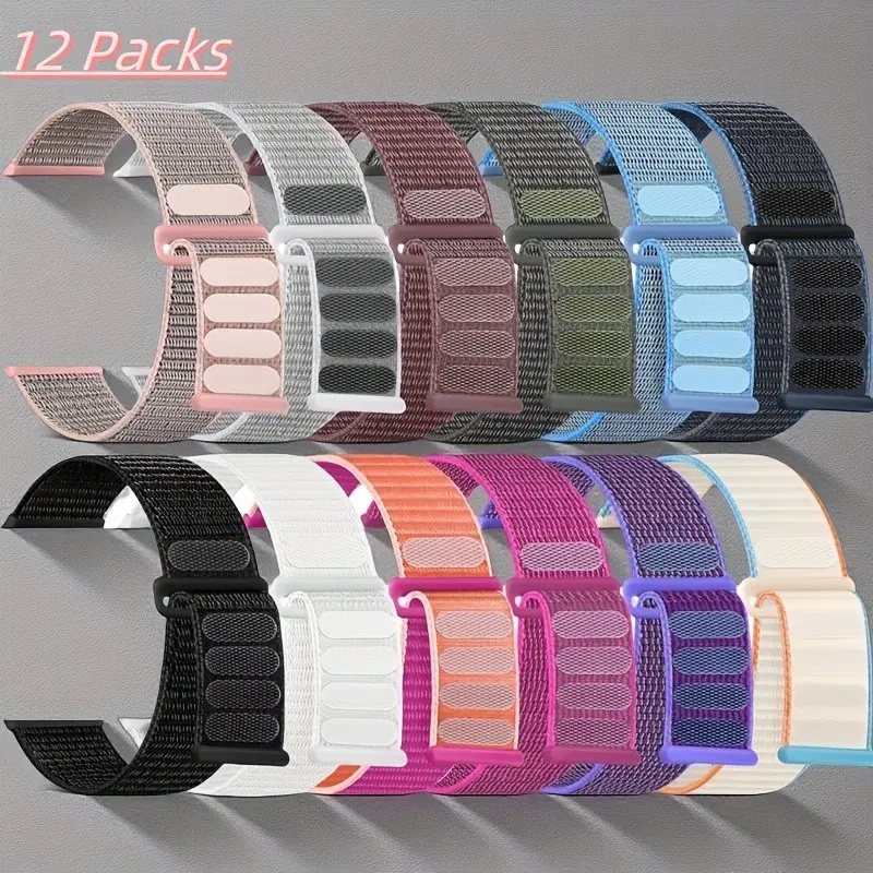 12 Pcs Vibrant Nylon Watch Bands Set, Compatible with Iwatch Series 10/9/8/7/6/5/4/3 Se Ultra, Adjustable Sporty Breathable Band for Men Women, Smartwatch Replacement Straps