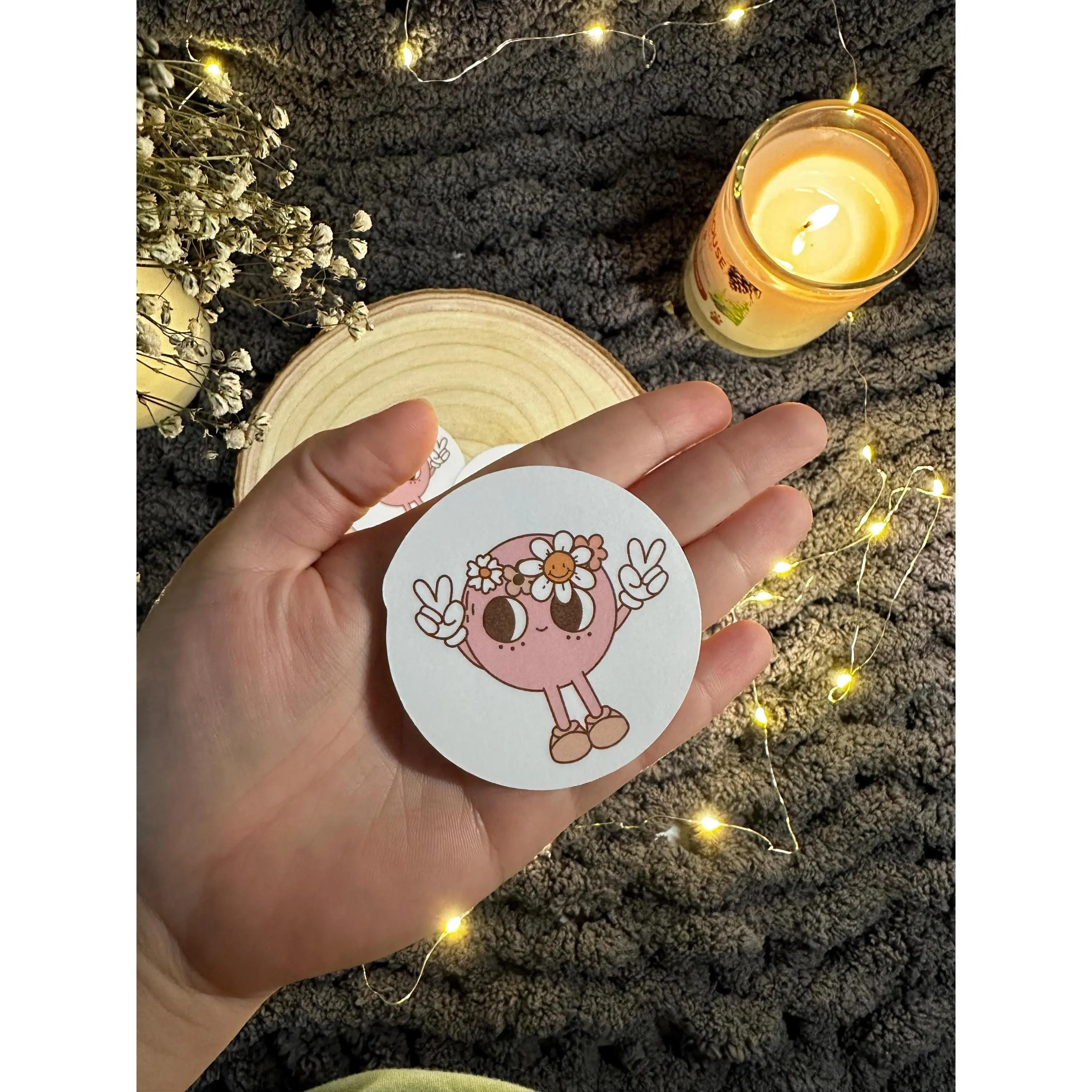 Peaceful Pink Daisy Character Sticker | Cute and Whimsical Vinyl Sticker
