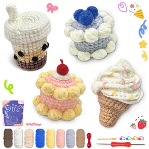 Cakes, milk tea cups, ice cream,Perfect for Beginners, Includes Step-by-Step Video Tutorial,Cute Woven Craft for Delicious Food and Gift-Giving Essentials(Accessories In Random Color）