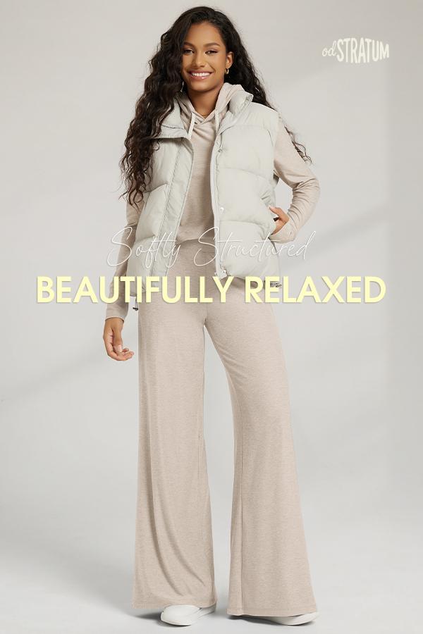 ODODOS Women's Extra Wide Leg Pants - Ultra Soft odSTRATUM Tech Casual Relaxed Lounge Pants with Pockets - 29" Inseam