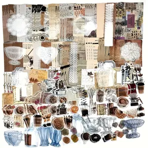 260PCS Vintage Scrapbooking Stickers Paper Pack for Journaling Junk Journal Planners Collage Craft Notebooks Album Coffee and Bread Theme