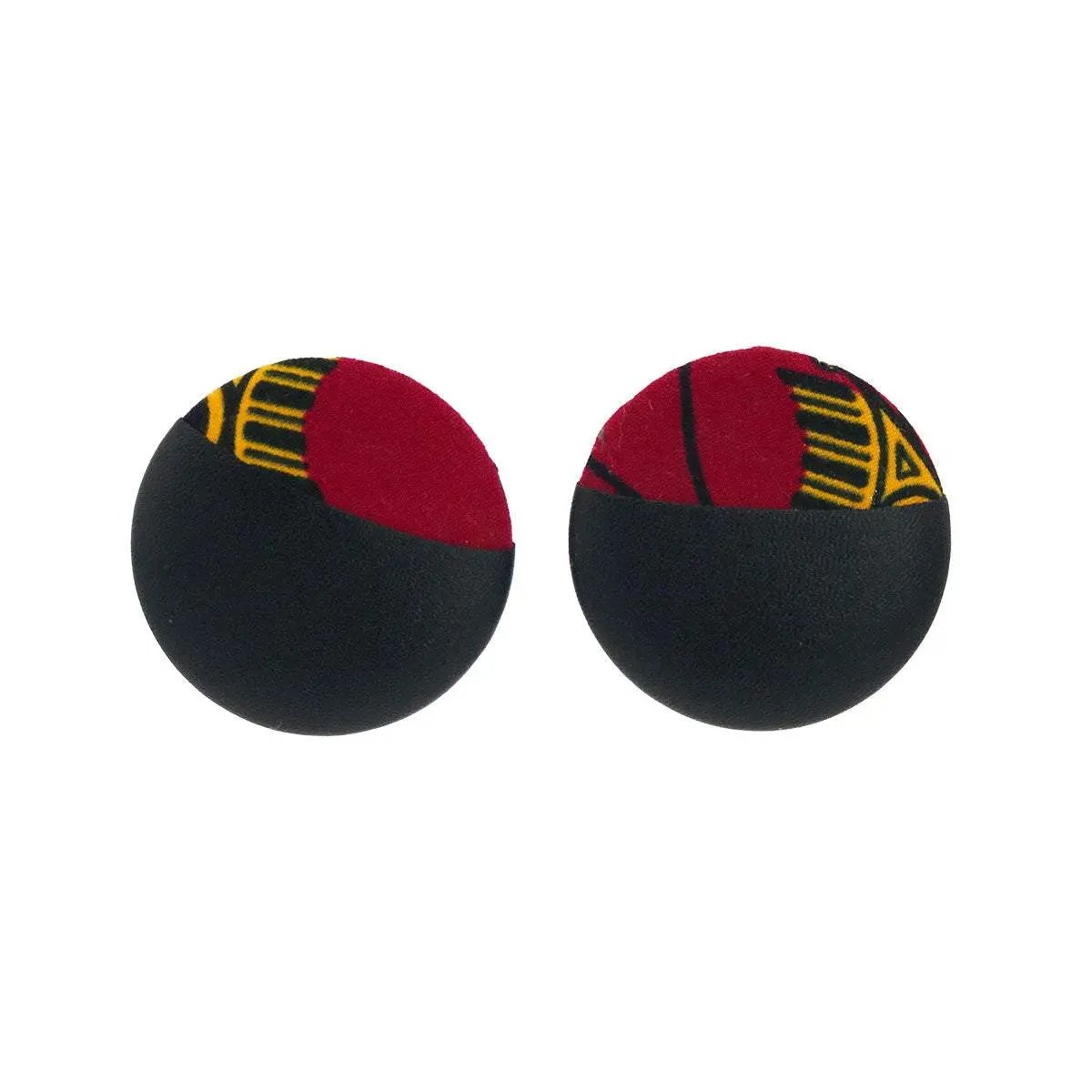 Red, Yellow, Black African Ankara Print and Faux Leather Button Earrings | African Ankara Print Earrings | African Ankara Fabric Jewelry | Afrocentric Jewelry | Cloth & Cord