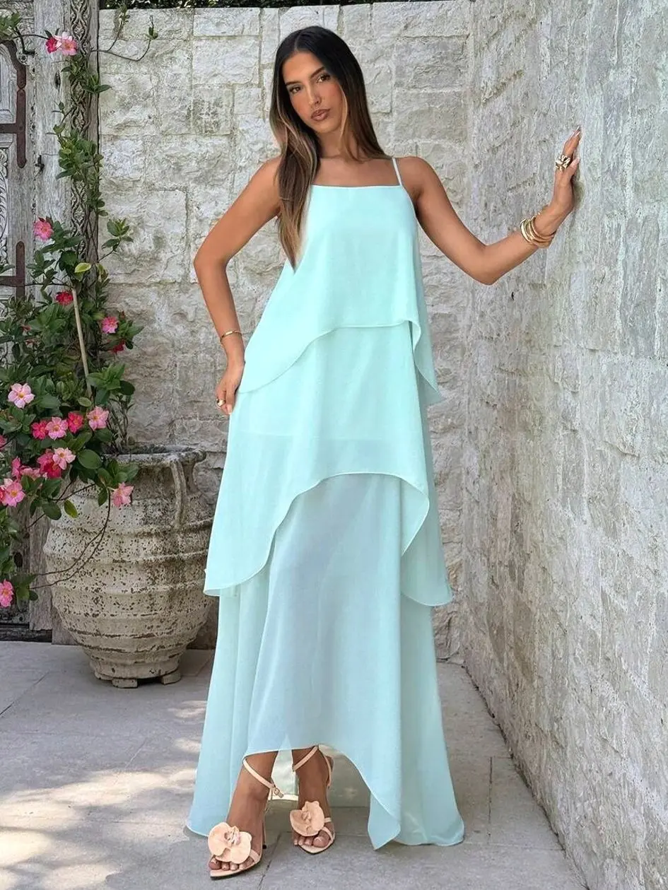 Women's Mint Green Maxi Dress, Elegant Sleeveless Summer Dress for Garden Party, Vacation, Brunch, Graduation and Birthday Celebration Wear