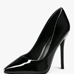 mysoft Black Stiletto High Heel Pump - Classic Closed Toe Design with High-Gloss Patent Finish for Formal Events