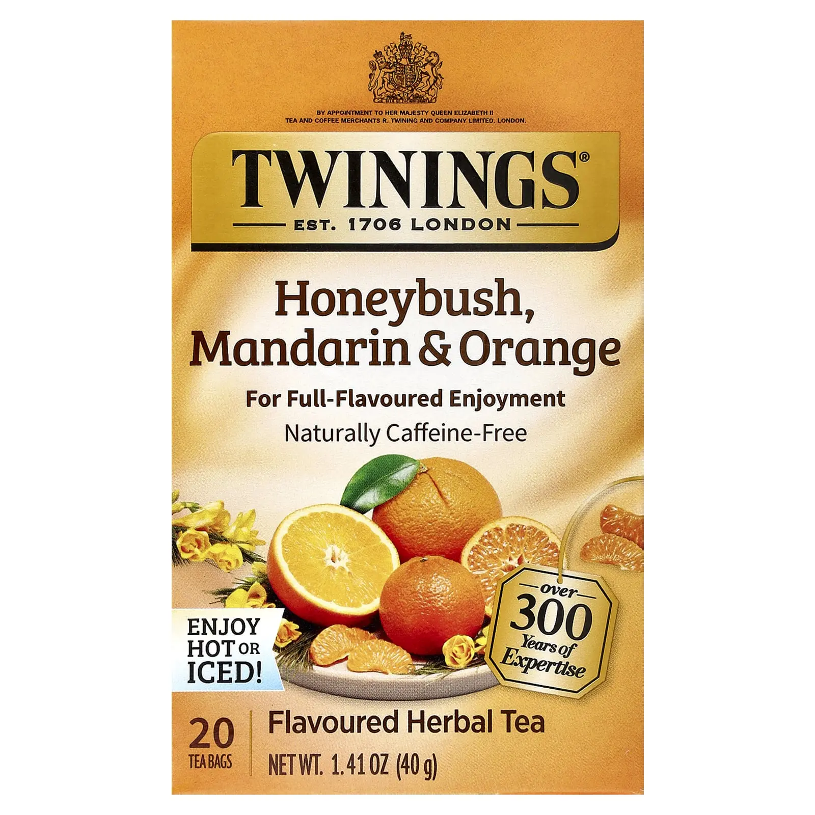 Twinings Flavored Herbal Tea, Honeybush, Mandarin & Orange, Caffeine Free, 20 Tea Bags, 1.41 oz (40 g)