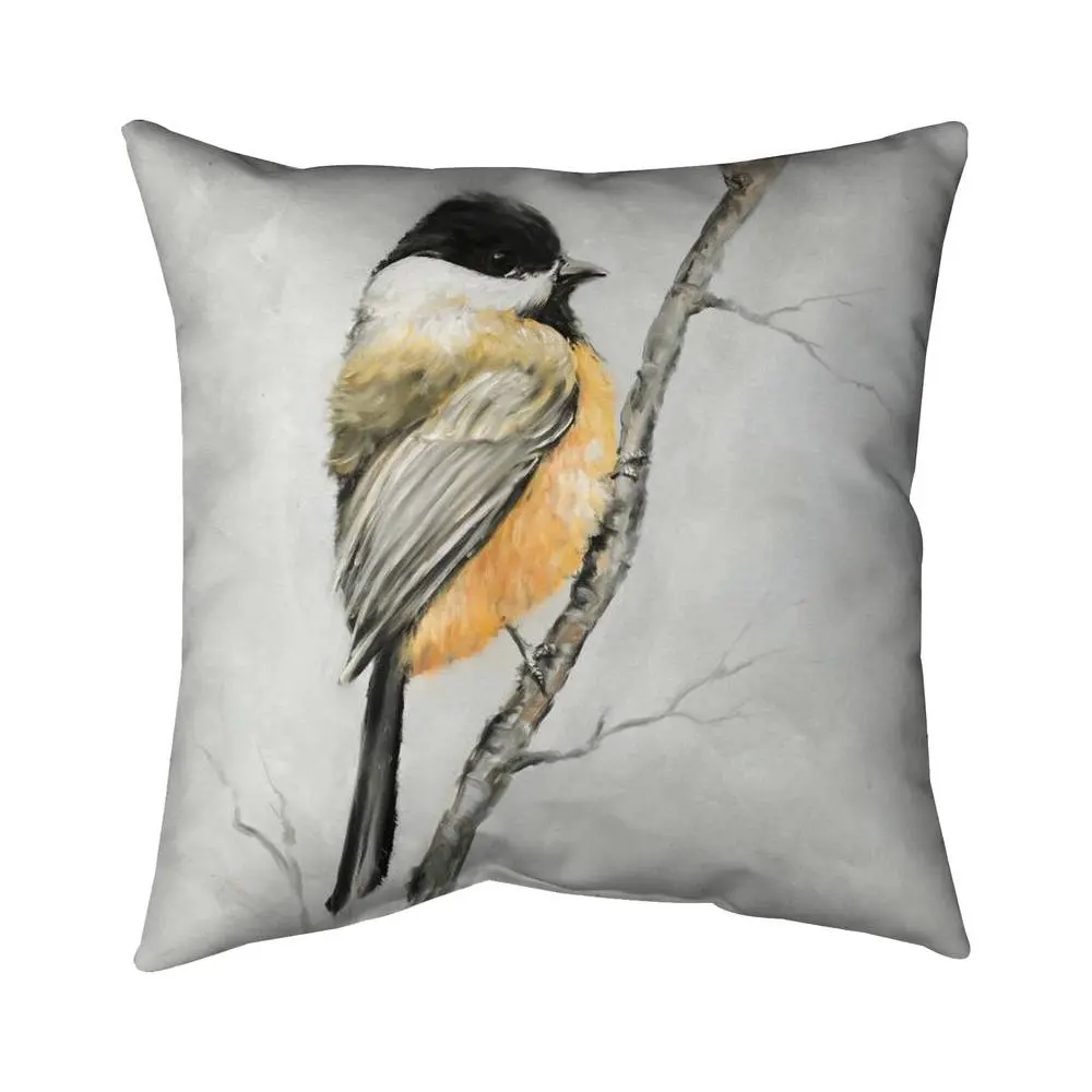 16x16 in. Polyester Twill Weave Throw Pillow with 360 Stand - Small Coal Tit Gray Bird Print, Soft Texture, Contemporary Home Textiles Accessory, Standard Bird Pillow