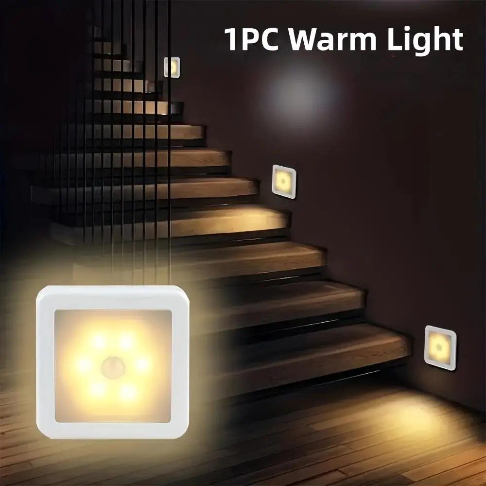 6-LED Motion Sensor Wireless LED Night Light, Smart Pir, Energy Saving, Easy Installation, Home Lighting, Ideal for Bathroom, Bedroom, Hallway, Stairs, Cabinet, Motion Sensor Lamp