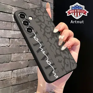 Straight Edge Trendy MAMA Leopard Pattern Phone Case for Samsung S24 ULTRA PLUS S25 S23 S22 Plus Ultra Shockproof Full Camera Protective Durable Silicone Cover