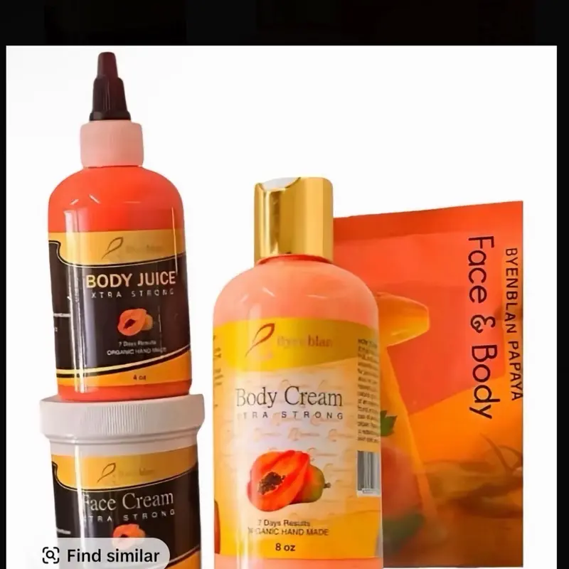 Byenblan papaya face and body Set - 8oz Cream, 4oz Face Cream, 4oz Smoothie, 7oz Face & Body Cleanser Soap for brightening and shining skin, Cleansing, Radiant