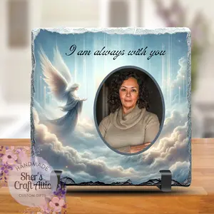 Personalized Memorial Photo Slate - Sympathy Gift, Loss of Loved One - Bereavement Keepsake - 7.5x7.5 inches - Goodbyes Are Not Forever