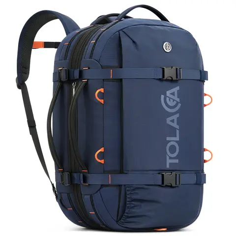 Tolaccea Adults' Synthetic Tactical 3-in-1 Adjustable Dual-Function Backpack - 40L-50L, TSA 180° Open Approved, 16-in Laptop Fit, Shockproof, Wet-Dry Compartment, Convertible Rucksack Bag Duffel, Business Travel Bags Carry-On Personal Item