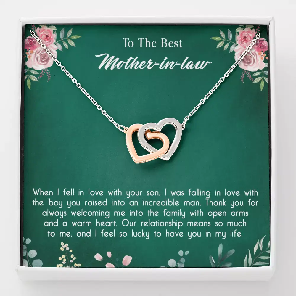 Gold Plated Love Knot Necklace for Mother in Law, Cubic Zirconia Pendant, Birthday Gift from Son or Daughter with 18-22" Adjustable Chain, Led Spotlight