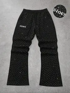 Men's Flare Leg Knit Sweatpants, Shiny Brick Print, High Street Casual Commuter Back-To-School Vacation Wear