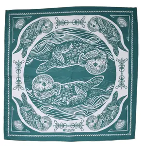 Otter bandana - dark green - 100% cotton - 22" x 22" - cute animal print - designed in Maine - screen printed - sea otter