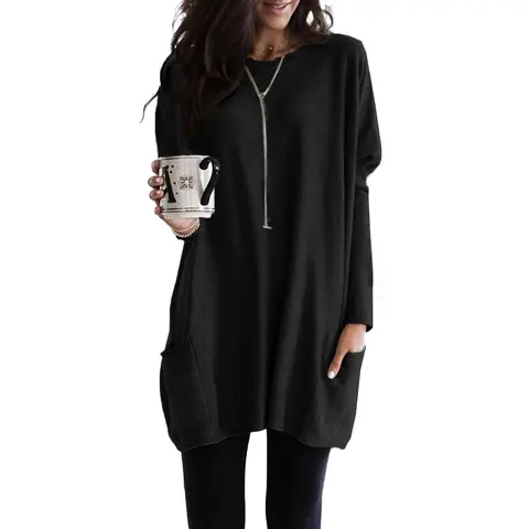 Dokotoo Womens 2026 Winter Outfits Casual Long Sleeve Shirts Lightweight Sweatshirts Fashion Tunic Tops with Pockets