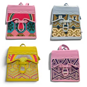 Luxury Backpack in 100% Genuine Leather and Wayuu Weaving – Handmade with Lined Interior & Zipper Pockets