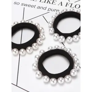 30pcs Faux Pearl Decorated Elastic Hair Ties, Simple Casual High Stretch Ponytail Scrunchies for Women & Girls, Minimalist Headwear Suitable for Thick Hair, Elastic Hair Accessory