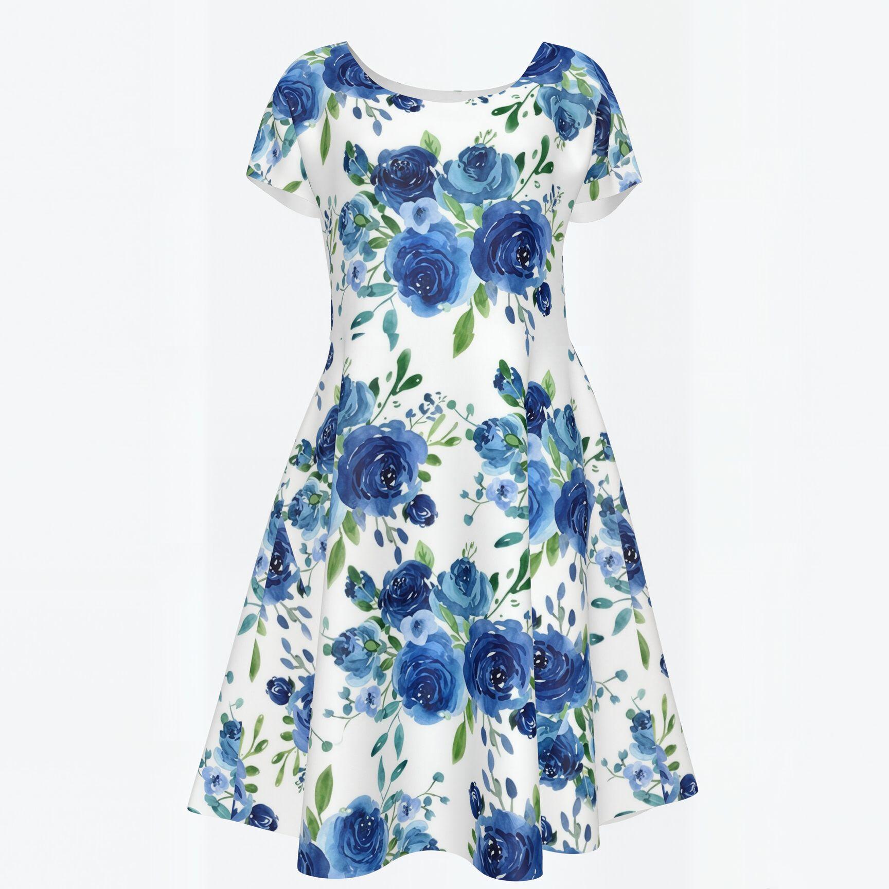 Vintage Floral Print Dress for Women Elegant Knee Length A-Line Swing Dress Short Sleeve round Neck Summer Casual Dress Fit and Flare Dress for Wedding Guest Party Cocktail Holiday Beach Travel Lightweight Comfortable