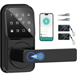 Door Lock with Handle - Keyless Entry Door Lock for Front Door, Touchscreen Keypad Door Knob Lever Lock, Fingerprint Door Handle Lock, Auto Lock, App Control, Easy Installation