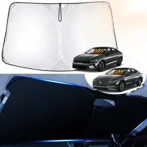 Canvcle Custom Fit Windshield Sun Shade for 2021-2026 KIA K5 & 2020-2026 Hyundai Sonata Foldable UV Rays Protector Silver Black 240T 5 Layers Reflective Fabric Automotive