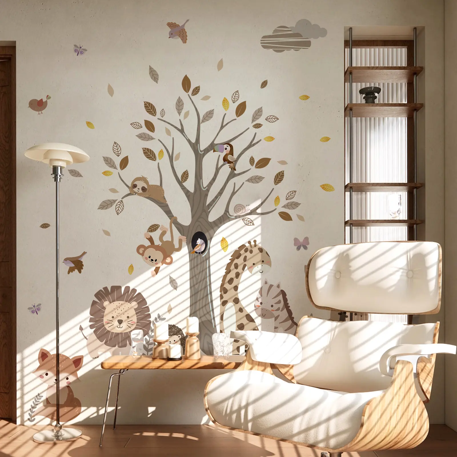 A set (30*90cm*2pcs) of large tree and lion wall stickers to decorate the living room, corridor, bedroom, bathroom, and toilet - wall stickers for background walls M12087