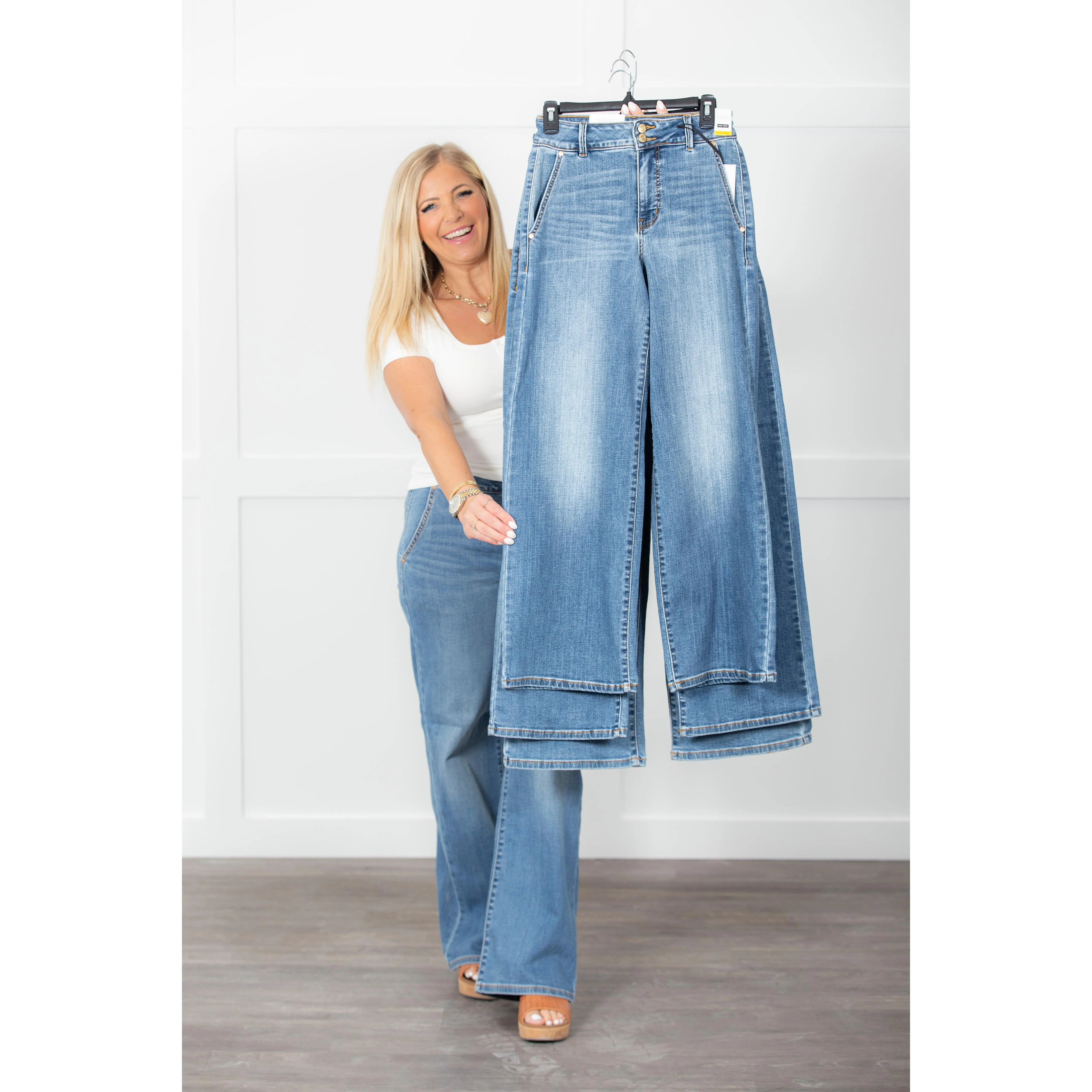 Judy Blue Women's Elena Jean Pants - Cotton-Polyester-Spandex-Elastane Fabric, All-Season Long Bottoms for Women with Slant Pockets, Double-Button Waistband
