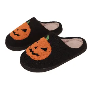 Cute Pumpkin Plush Slippers for Women, Cozy Fur Lined Indoor House Shoes, Sweet Couple Gift for Fall & Winter