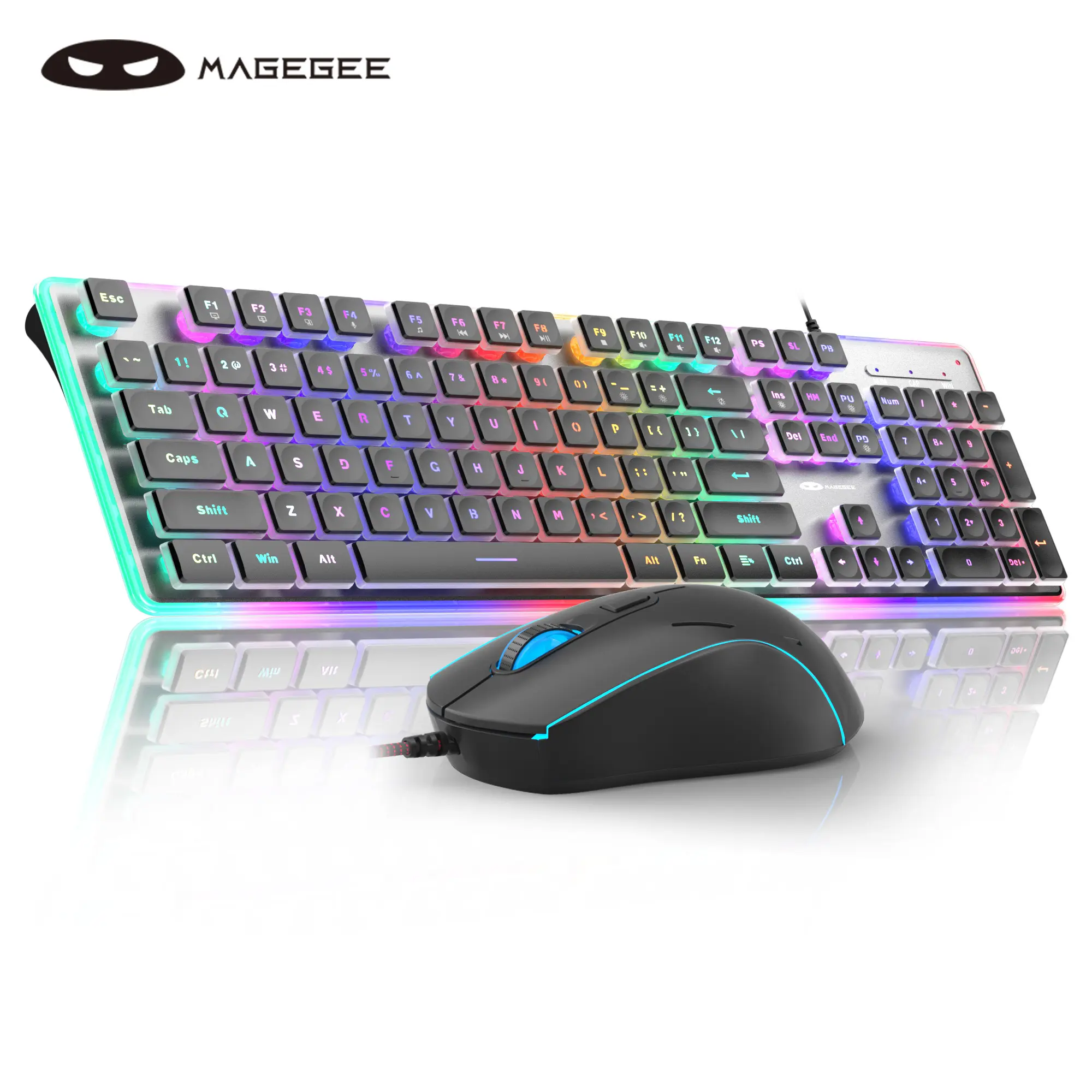 MageGee GK970 Wired RGB Backlit Gaming Keyboard and Mouse Combo - Purple, Pink, Adjustable DPI, Double Injected Backlit Keys, RGB Lights, Gaming Items, Compatible with PC, Laptop, Mac