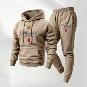 Men's Vintage Drink-Themed Hoodie and Sweatpants Set – Classic Western style, comfortable men's sportswear, a must-have for beer lovers, perfect for casual everyday wear, ideal for autumn and winter, suitable for both indoor and outdoor activities.