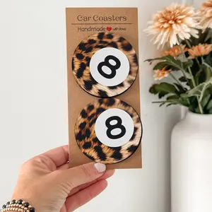 No. 8 Billiard Pattern Car Coasters-2/4pcs Universal Fit with Anti-Spill Liner -Elegantly Packaged, Suitable as a Christmas or Birthday Gift for Both Men and Women
